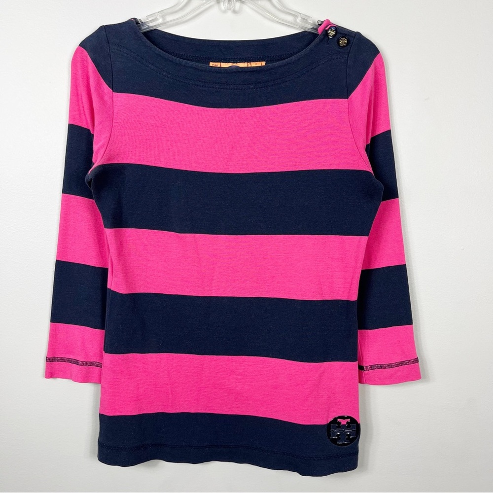 Tory Burch Striped Color Block Boatneck Top